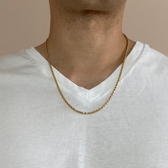 Mens Italian Rope Chain Necklace - 2.9mm Chain - Sterling Silver - 18K Gold Plate
