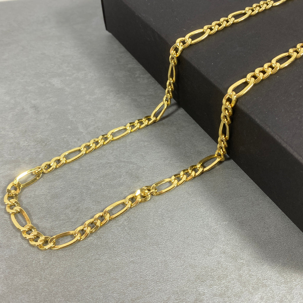 18K Gold Figaro Chain Necklace - 5.5mm - 925 Sterling Silver
