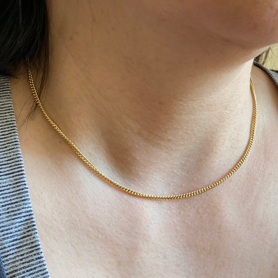 Gold Cable Chain Necklace - 2mm - 925 Sterling Silver - 18K Gold Plated