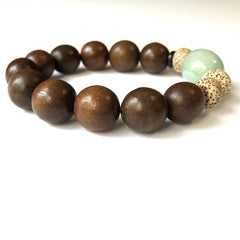 Jadeite (16mm) and Agarwood (14mm) Bracelet with Bodhi Seeds