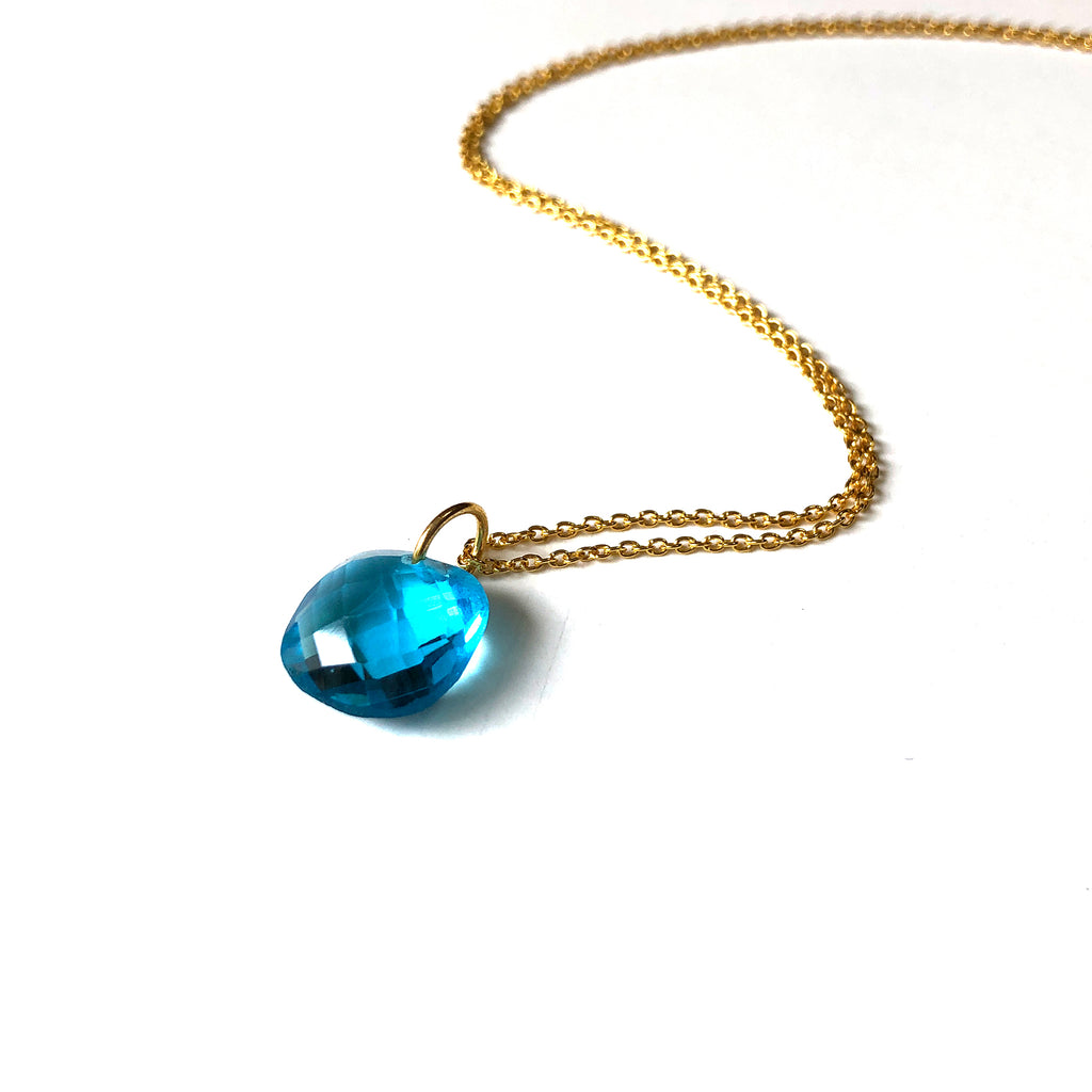 Blue Topaz Pendant with 18K Gold Vermeil Necklace - November Birthstone