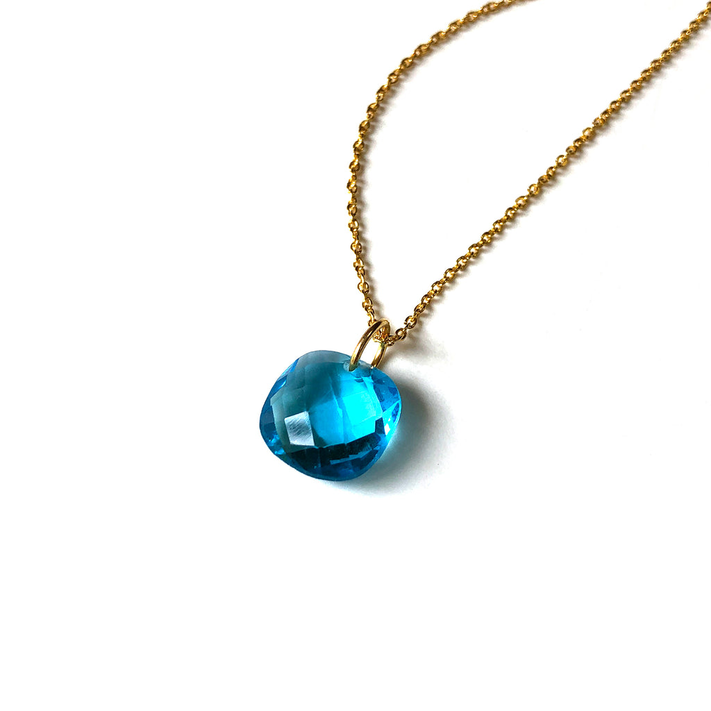 Blue Topaz Pendant with 18K Gold Vermeil Necklace - November Birthstone