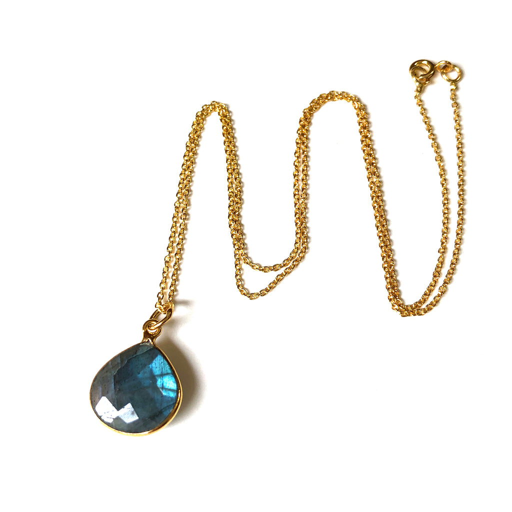 Labradorite Pendant (12mm) with 18K Gold Vermeil Necklace