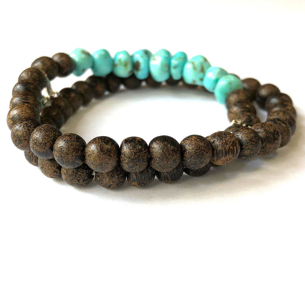 Turquoise (8mm) and Agarwood (6mm) Double-Strand Bracelet