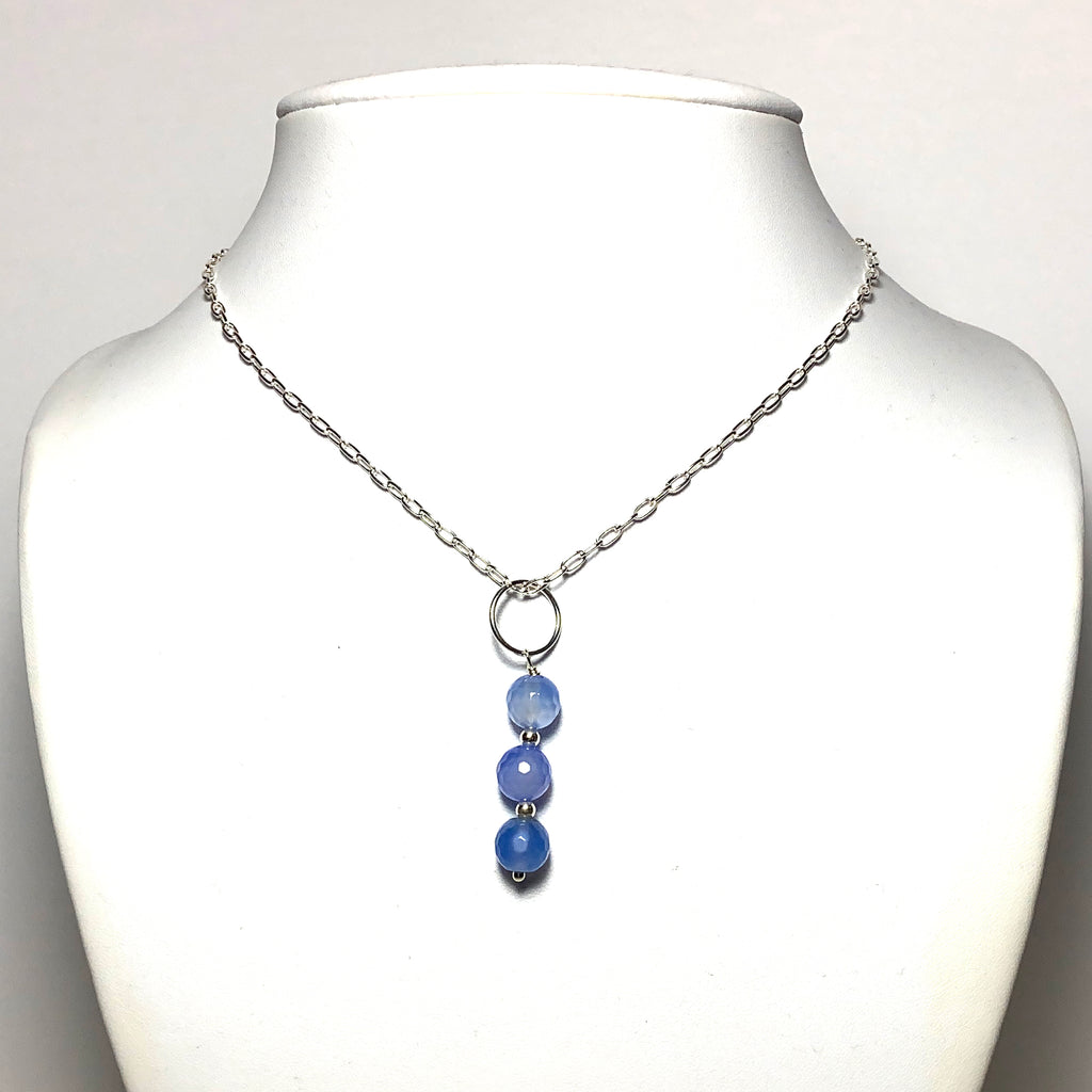 Blue Quartz Drop Pendant with Sterling Silver Necklace - Stone of Calm