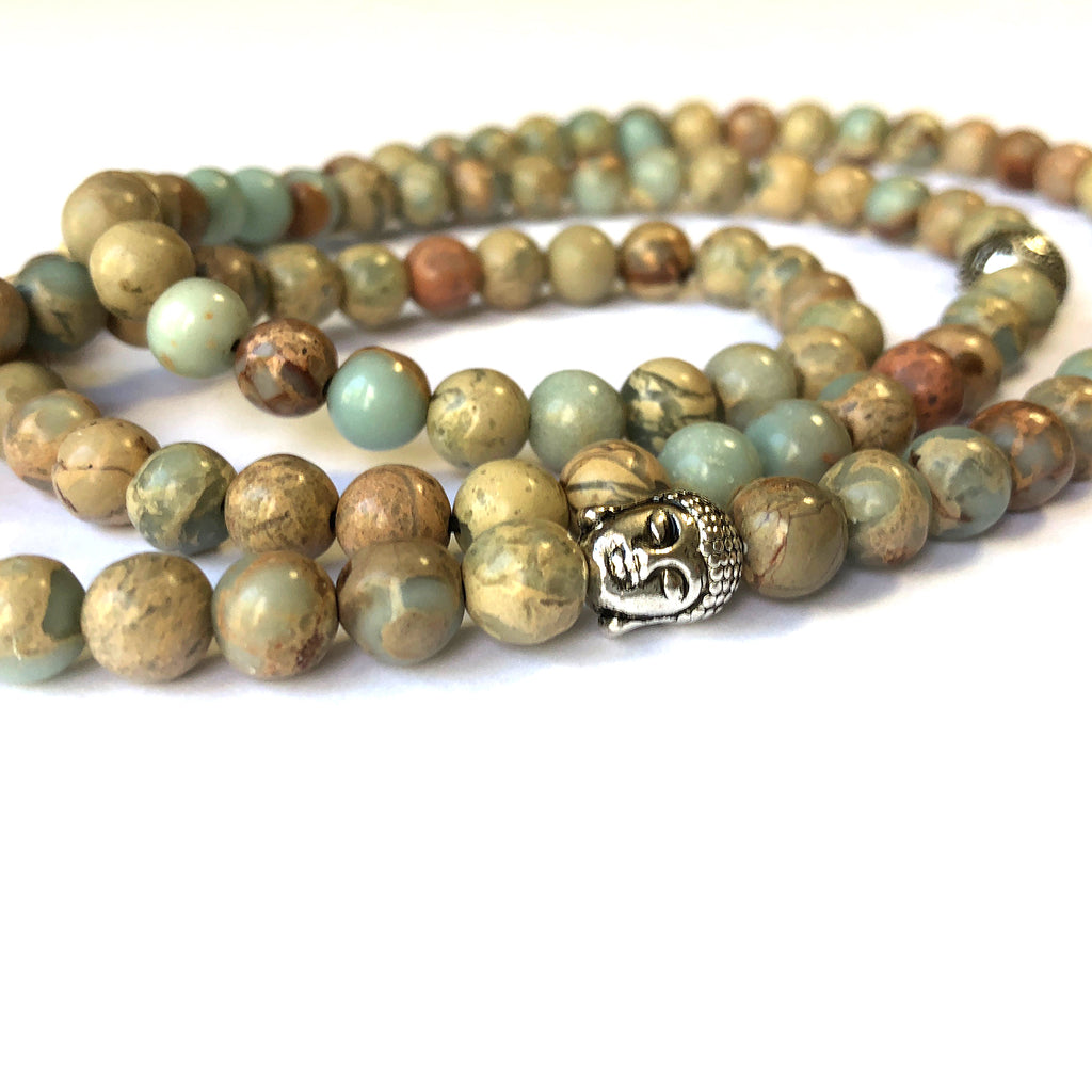 108 Bead African Jasper Mala Bracelet / Necklace / Meditation Beads