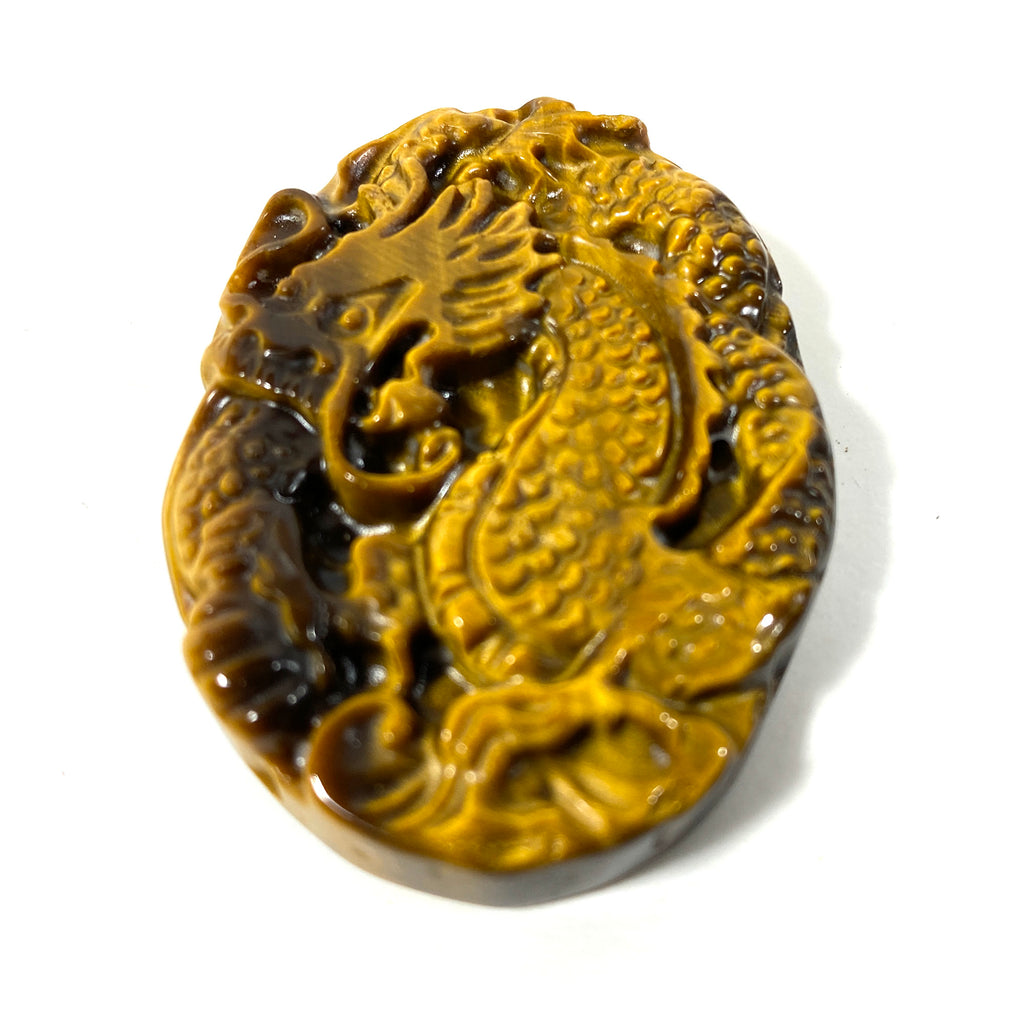 Tiger's Eye Dragon Pendant - Natural Gemstone - Carved Dragon Stone