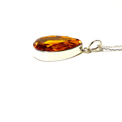 Yellow Citrine Pendant with Sterling Silver Necklace
