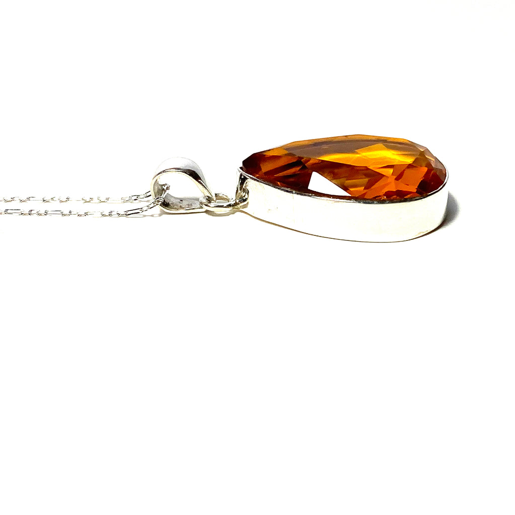 Yellow Citrine Pendant with Sterling Silver Necklace