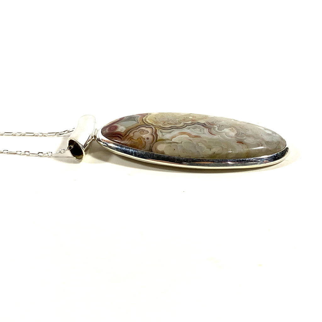 Crazy Lace Agate Pendant with Sterling Silver Necklace