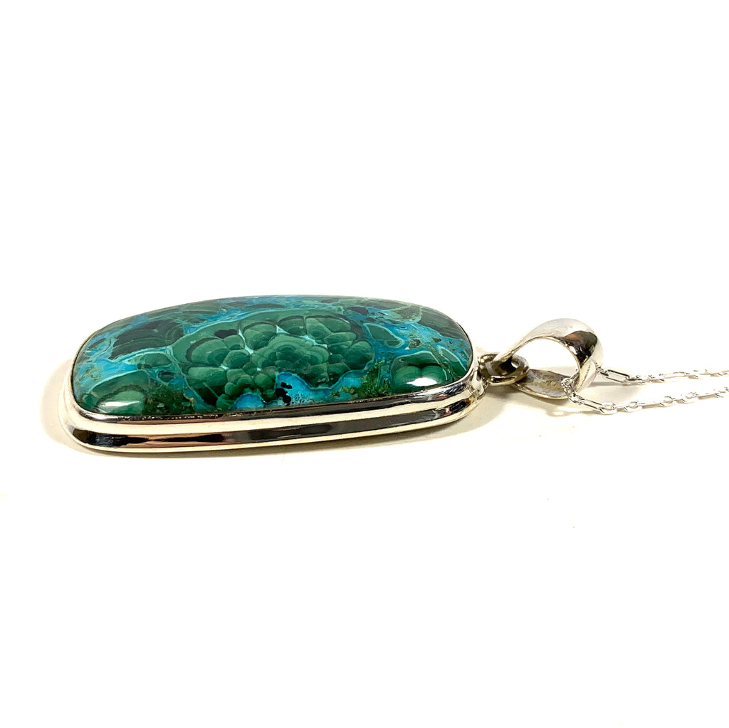 Green Malachite Pendant with Sterling Silver 18" Necklace