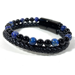 Lapis Lazuli Stone and Leather Bracelet