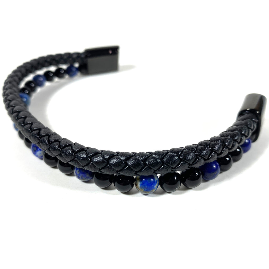 Lapis Lazuli Stone and Leather Bracelet