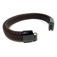 Braided Brown Leather Bracelet - Stainless Steel Magnetic Clasp