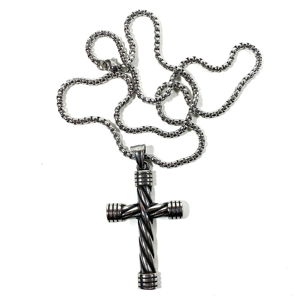 Twisted Metal Cross Pendant and Necklace