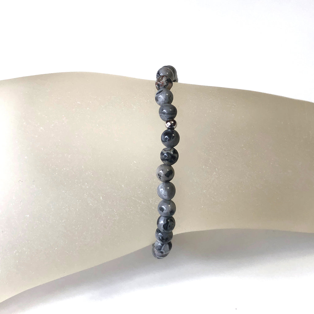 Mini Grey Jasper Gemstone 4mm Bead Energy Bracelet