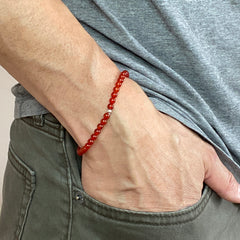 Mini Red 'Fire' Agate Gemstone 4mm Energy Bracelet
