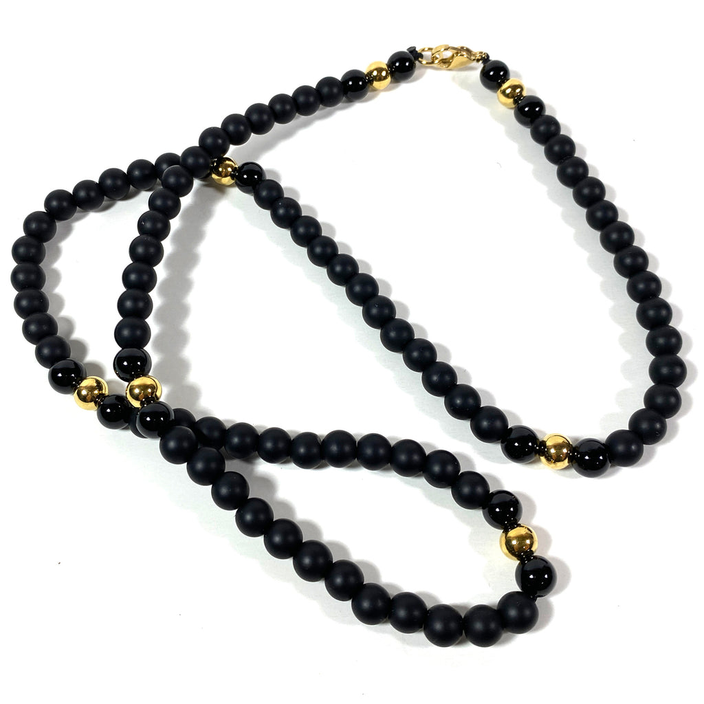 Onyx Beaded Necklace - Matte Black Stone Necklace - Stone of Strength and Protection