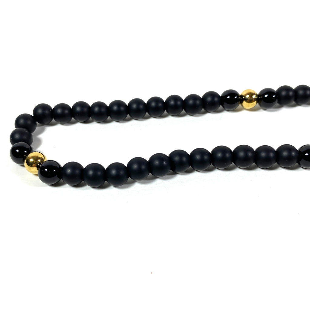 Onyx Beaded Necklace - Matte Black Stone Necklace - Stone of Strength and Protection