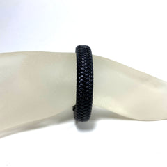 Braided Black Leather Bracelet - Stainless Steel Magnetic Clasp